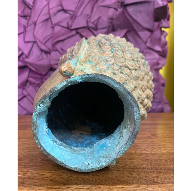 Stone Gray Antique Bronze Buddha Head Bust – 8.5” Tall With Natural Patina For Sale - Image 8 of 12