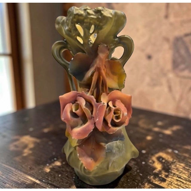 Ceramic Early 20th Century Art Nouveau Estial Austria Porcelain Vase With Applied Roses For Sale - Image 7 of 11