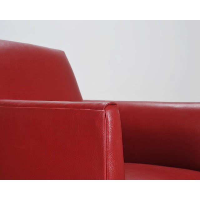 Pair of Italian Art Deco Style Red Leather Lounge Armchairs For Sale - Image 15 of 18