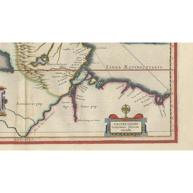Paper Antique Surinam and Guiana Map Blaeu, 1642 For Sale - Image 7 of 12