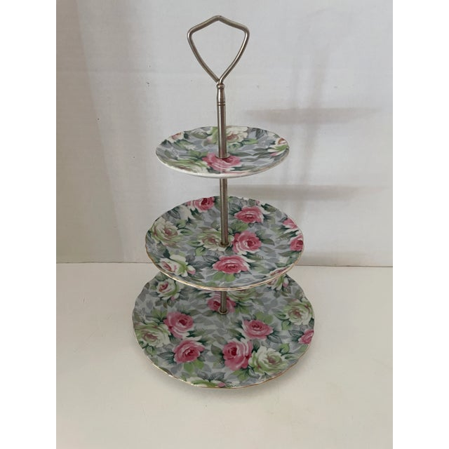 Ceramic Vintage Norquest China 3-Tier Hand Painted Floral Porcelain Lazy Susan Marked For Sale - Image 7 of 7