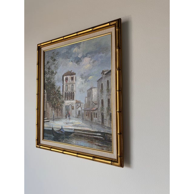 R. Pissarro European Canal Scene Oil on Canvas Painting - Framed For Sale - Image 4 of 13