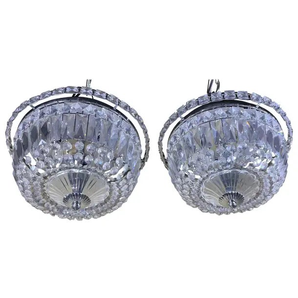 Matching Pair of Vintage-Style Crystal Flush Mount Ceiling Lights / Chandelier For Sale - Image 12 of 14