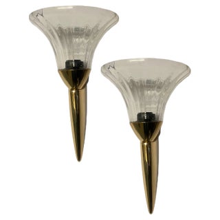 Murano Glass Brass Sconces, 1980s, Set of 2 For Sale