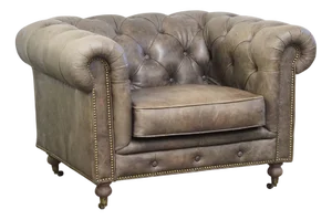 English Chesterfield Gray Cowhide Club Armchair on Wheels