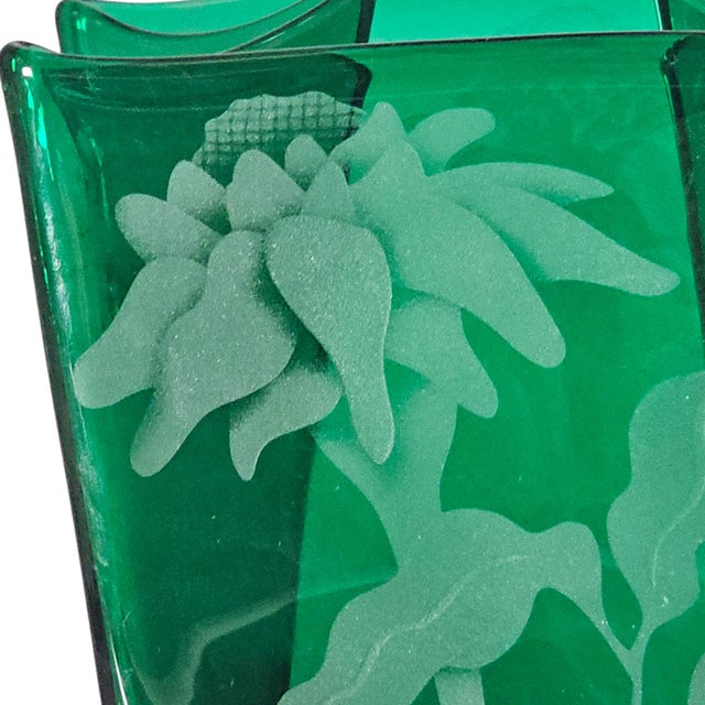 Blenko 8813m Paper Bag Vase Hand Etched by Jennifer Pontz 9.75" For Sale - Image 10 of 14