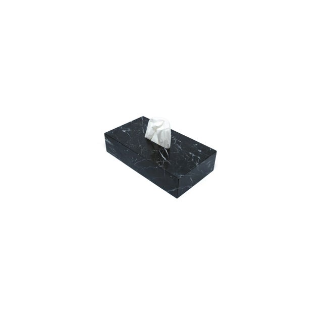 Tissue Box Cover in Black Marble For Sale - Image 6 of 11
