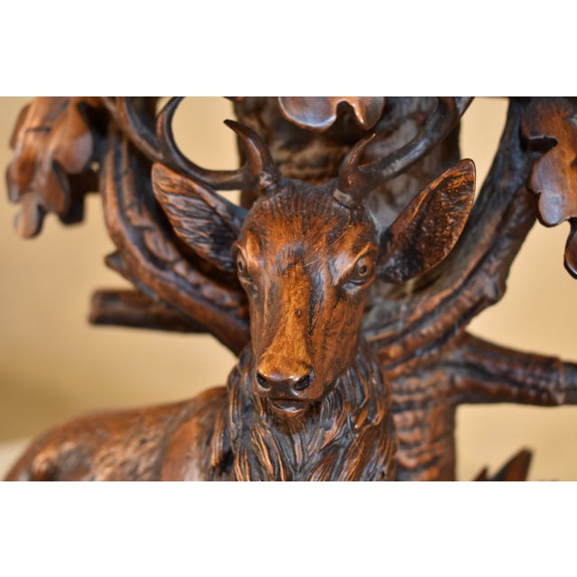 Brown Vintage Black Forest Style Lamp With Two Deer For Sale - Image 8 of 12