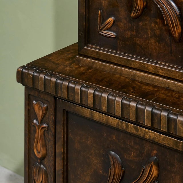 1930s Cabinet with Decorative Carvings in Stained Birch by A.B. Svenska Möbelfabrikerna Bodafors, 1930s For Sale - Image 5 of 13