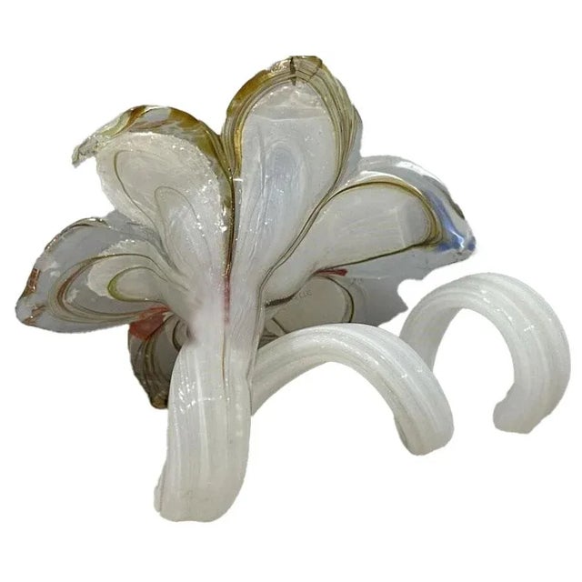 Mid-Century Modern Murano Blown Glass Flower - Paperweight With Curling Stem For Sale - Image 3 of 5