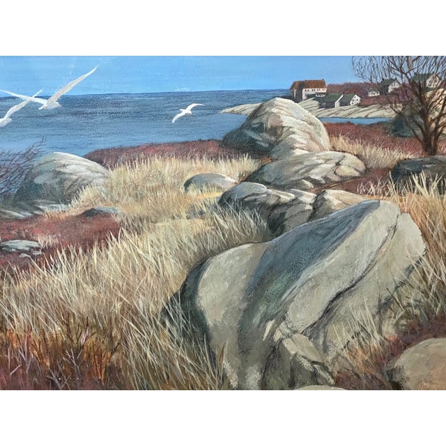 Vintage Original Realism Ziol Nautical Coast Shore House Seagull Oil Painting For Sale - Image 9 of 10