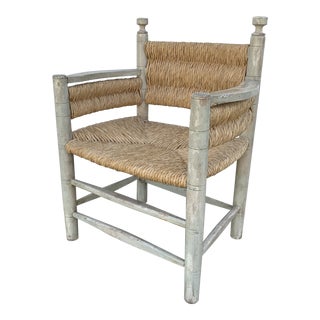 Vintage Wooden and Rush Arm Chair For Sale