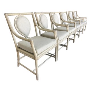 Ficks Reed Rattan Dining Chairs With Teardrop Backs | Set of 6, Palm Beach Regency For Sale