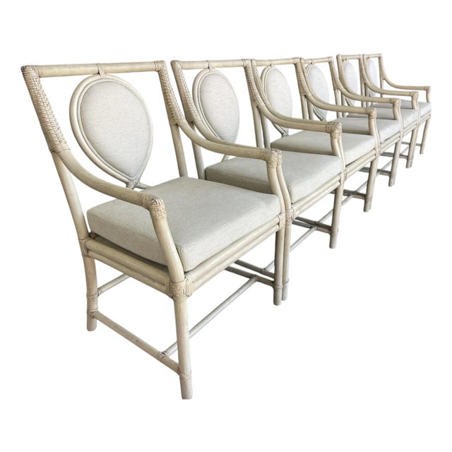 Ficks Reed Rattan Dining Chairs With Teardrop Backs | Set of 6, Palm Beach Regency For Sale