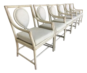 Ficks Reed Rattan Dining Chairs With Teardrop Backs | Set of 6, Palm Beach Regency