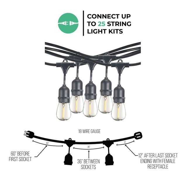 Contemporary Bulbrite 48-foot String Light Kit with Clear Shatter Resistant Vintage Style S14 LED Light Bulbs For Sale - Image 3 of 5
