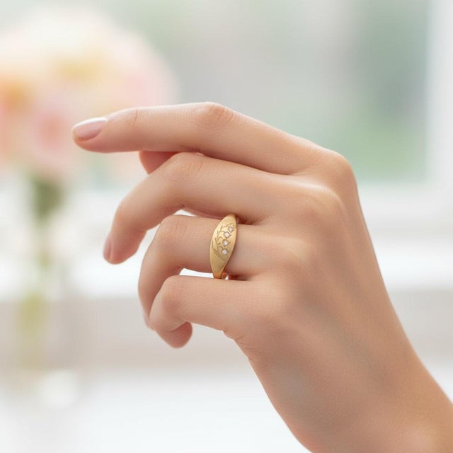 Gold Lily of the Valley Botanical Signet Ring in Silver, Gold, Size 8 For Sale - Image 8 of 11