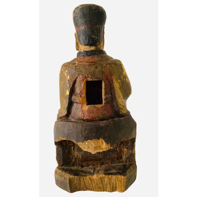 Antique Chinese Giltwood Scholar Figure – Ming/Qing Dynasty Figurine For Sale - Image 4 of 12