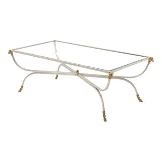 Maison Jansen Brushed Steel & Brass Hoof Foot Coffee Cocktail Table For Sale