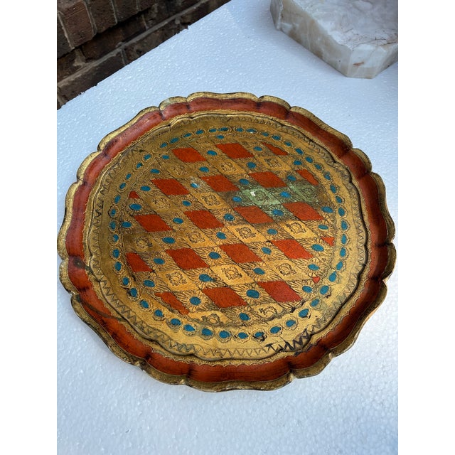 Italian 1970s Italian Florentine Wooden Holidays Tray For Sale - Image 3 of 8