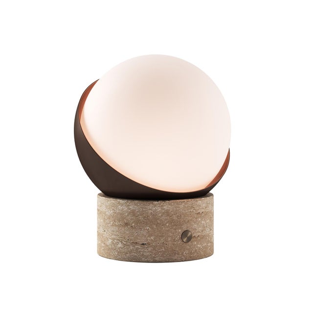 ORB Rechargeable Cordless LED Table Lamp, 3-Levels Brightness Touch Sensor Control, Travertine / Chocolate Bronze For Sale - Image 11 of 14