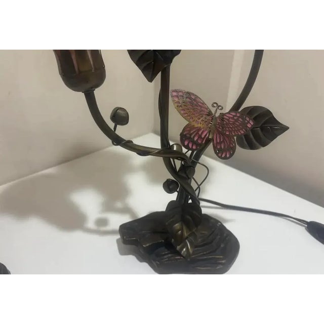 Vintage Table Lamps Pink Glass Tulip Dale Tiffany Style Pair For Sale In Philadelphia - Image 6 of 11