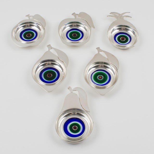 Contemporary Sterling Silver and Murano Art Glass Barware Coasters Set of 6, Italy circa 1960 For Sale - Image 3 of 18