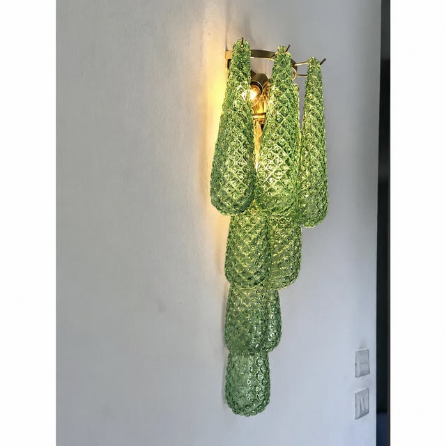 Mid-Century Modern Graniglia Green “Conchiglie” Murano Glass Gold Wall Sconce by Simoeng Lot of 2 For Sale - Image 3 of 12