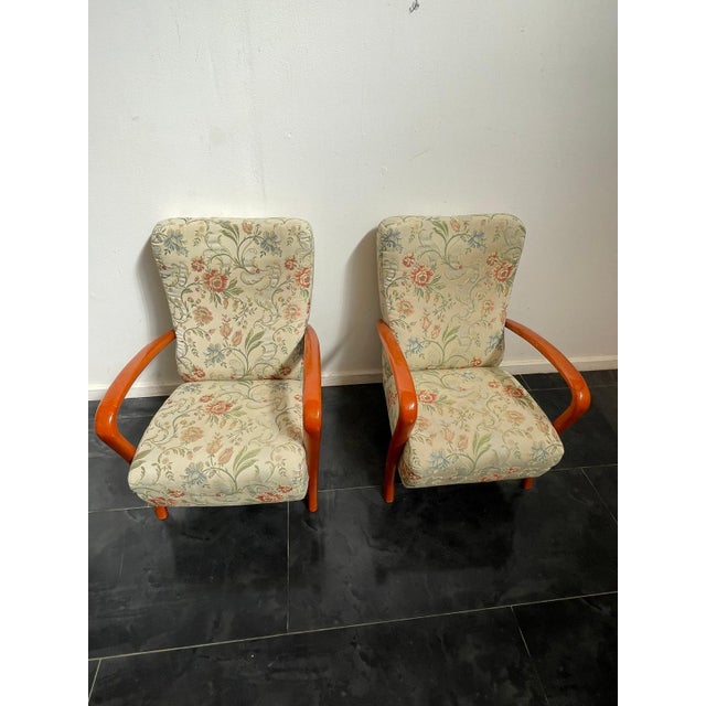 Italian Lounge Chairs in Orange-Stained Beech, 1960s, Set of 2 For Sale - Image 6 of 11