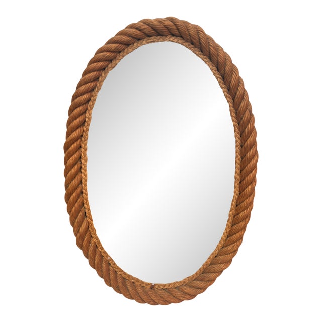 Mid-Century Large Oval Rope Mirror Adrien Audoux & Frida Minet For Sale