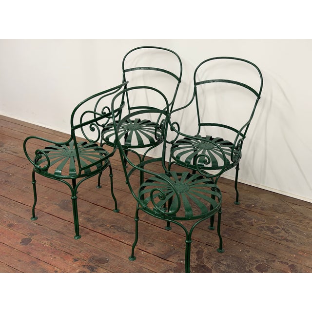 Francois Carre Iron Sunburst Garden Chairs, Set of Four For Sale In New York - Image 6 of 18