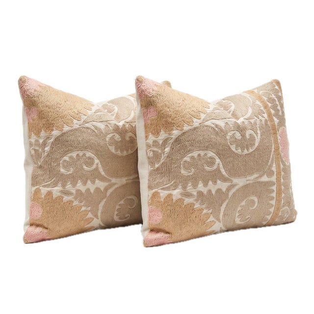 This beautiful 23'' x 26'' hand-embroidered Suzani pillow cover set was made from authentic Uzbek cotton fabric. The...