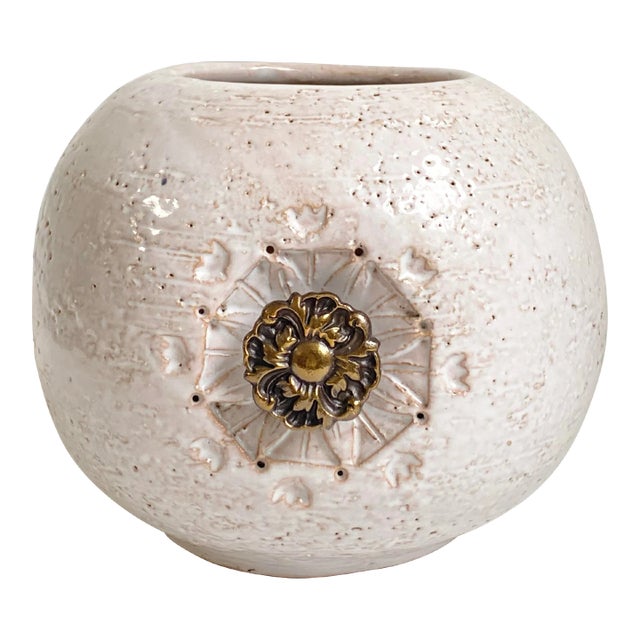 Mid Century Aldo Londi for Bitossi White Medallion Vase 1960s For Sale