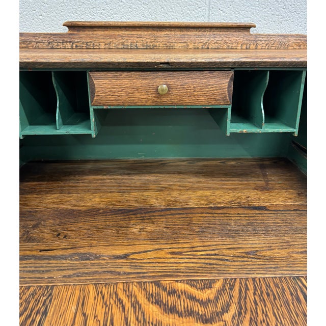 Antique Oak Slant Front Fall Front Secretary Desk For Sale - Image 17 of 18