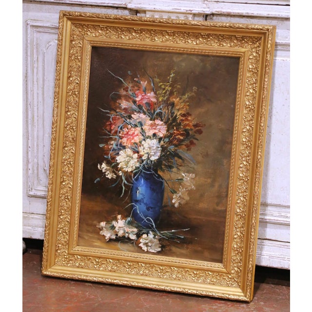 This elegant antique French still life painting was executed in oil on canvas circa 1890, and features a richly composed...