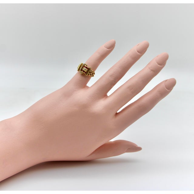 Gold Vintage 18k Gold Diamond and Ruby Buckle Ring, Size 4.5 For Sale - Image 8 of 10