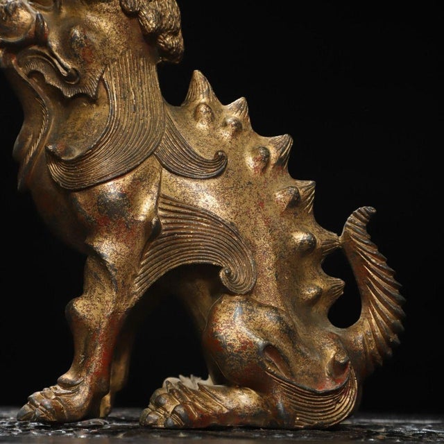 Bronze Late 19th Century Gilt Bronze Mythical Unicorn Beast Statue, 2.2kg For Sale - Image 8 of 9