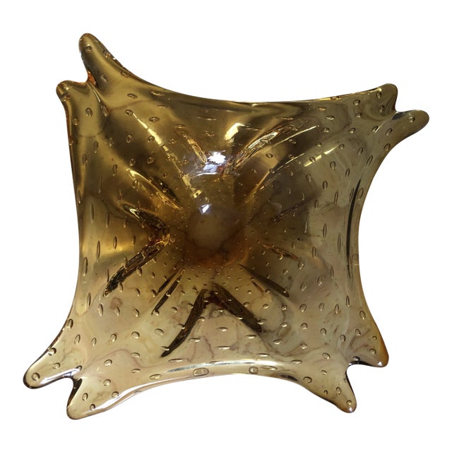 1970s Vintage Amber Glass Ashtray For Sale