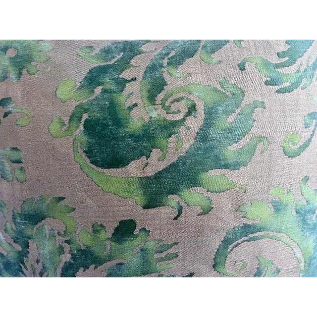 An exquisite pair of decorative pillows handcrafted from authentic Mariano Fortuny printed cotton, featuring a sweeping...