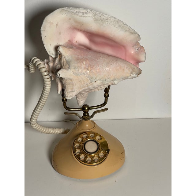Coastal Antique Telephone With Conch Sea Shell For Sale - Image 3 of 4