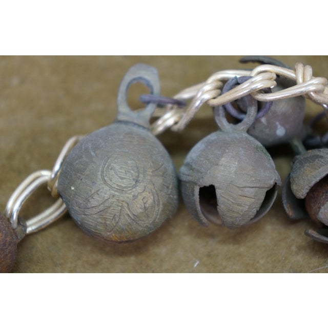 Brass Vintage Folk Art Columbian Totem String of Bells Garland Wind Chime 29" For Sale - Image 8 of 9