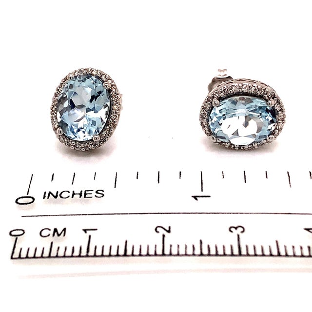Natural Aquamarine Diamond Stud Earrings 14k WG 5.46 TCW Certified For Sale - Image 9 of 15