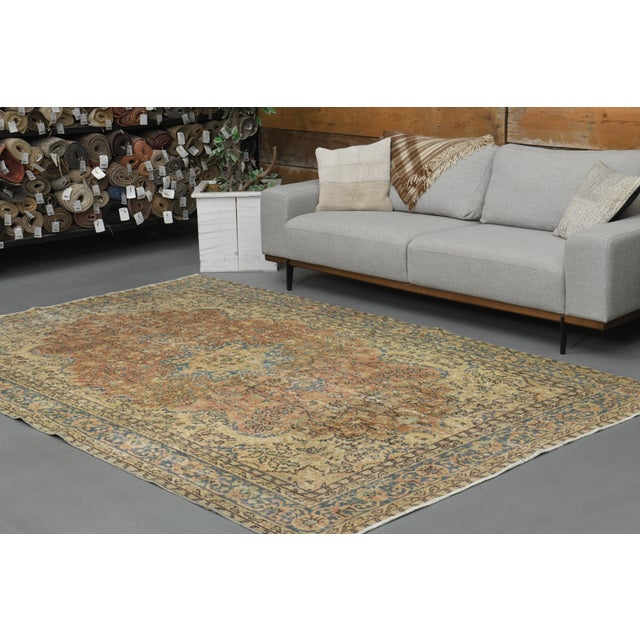 1970s Vintage Turkish Oushak Handmade Wool Cotton Orange Area Rug For Sale - Image 4 of 12