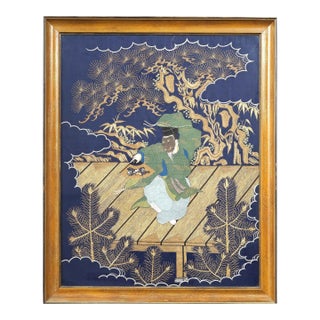 Framed Large Japanese Embroidery Silk Fukusa of Superb Quality Meiji Period For Sale