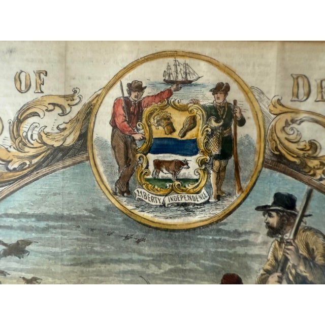 Wood Framed Hand Colored 19th Century Lithograph Titled "State of Delaware" For Sale - Image 7 of 12