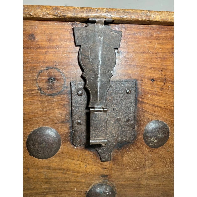 Rare Antique 18th Century Wrought Iron Adorned Wood Blanket Chest Trunk Box For Sale - Image 4 of 18