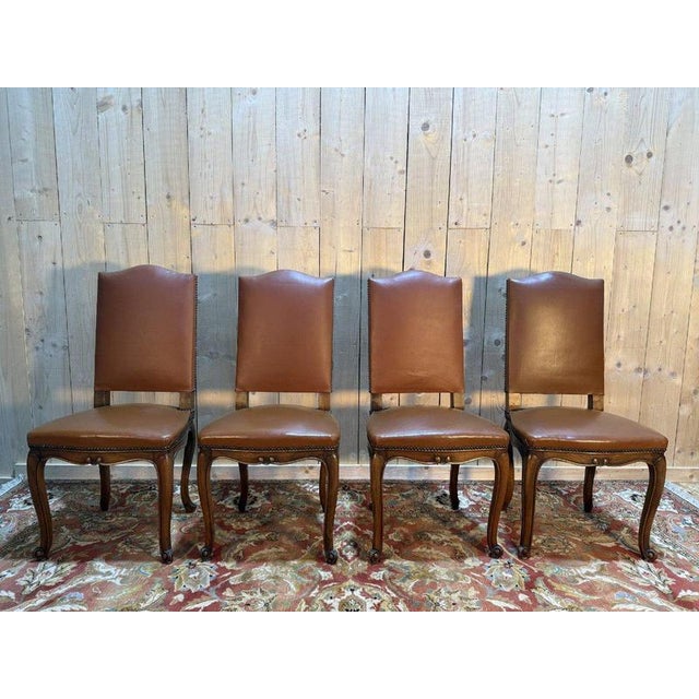 Louis XV Style Leather Chairs, Set of 4 For Sale - Image 4 of 12
