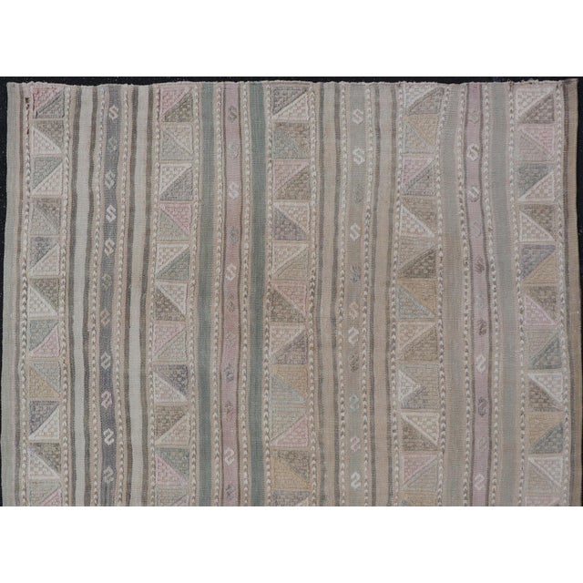 Vintage Turkish Kilim Rug With Soft Geometric Stripes in Sage, Blush, and Taupe For Sale In Atlanta - Image 6 of 11