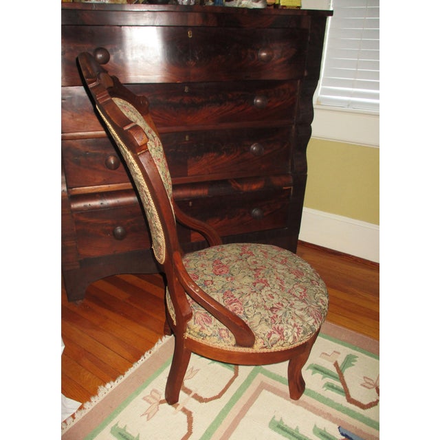 Antique Victorian Ornate Walnut Rose Tapestry Ladies / Slipper Chair For Sale - Image 4 of 6