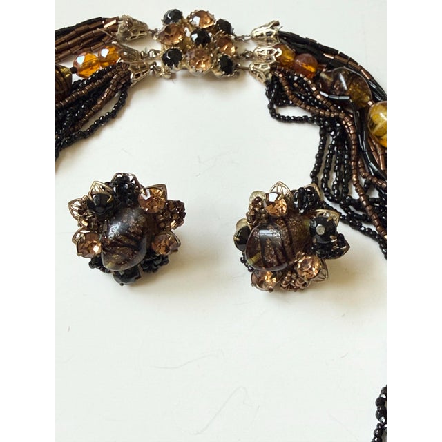 1950s Vintage Signed Alice Caviness Multi-Strand Art Glass Bib Necklace & Earring Set, 3 Pieces For Sale - Image 5 of 10